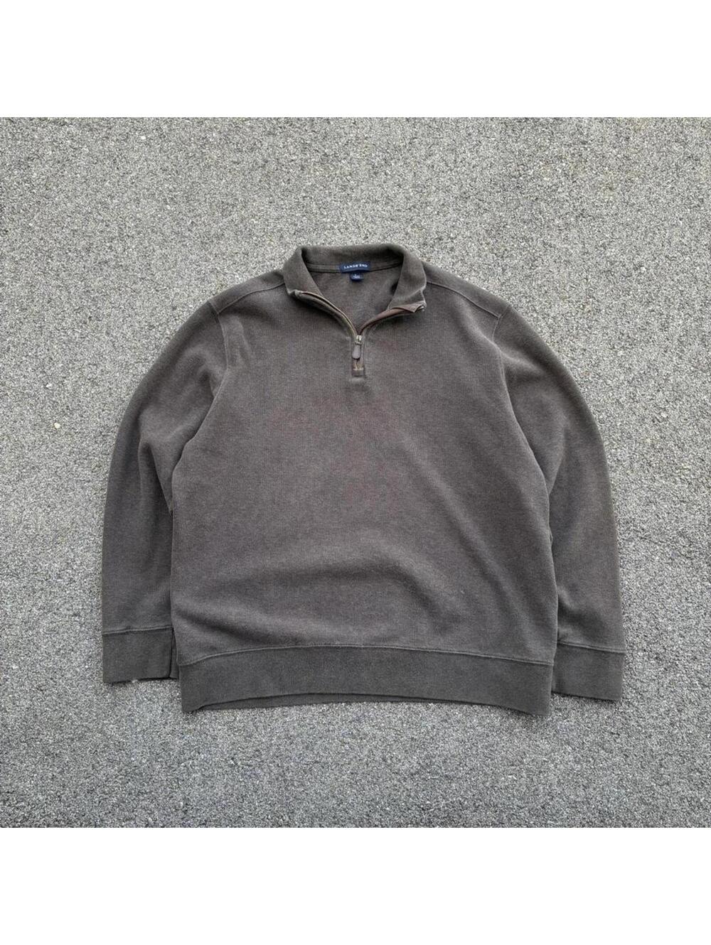 Lands' End Men's Brown and Grey Jumper